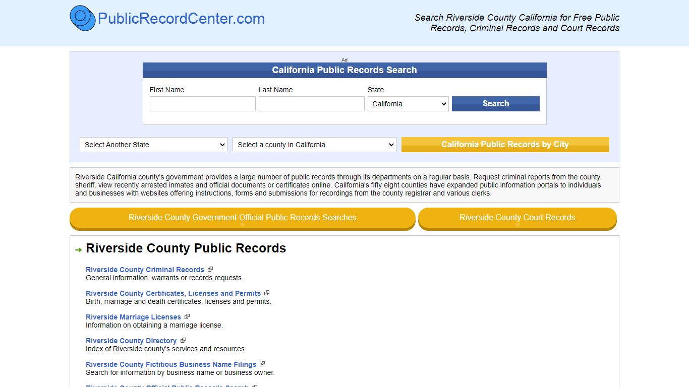 Riverside County California Free Public Records - Court Records ...