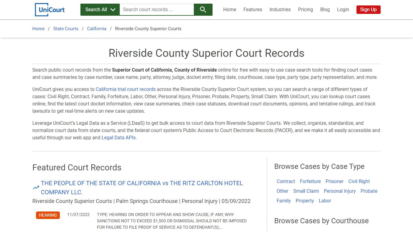 Riverside County Superior Court Records | California | UniCourt
